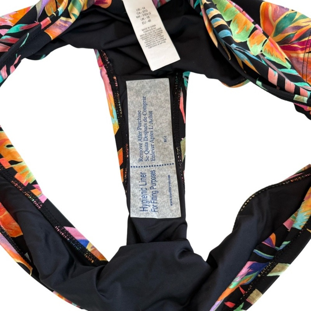 LA BLANCA Tropical Leaf Print Foldover Bikini Bottoms Black Orange Green Size 14 - Picture 7 of 8